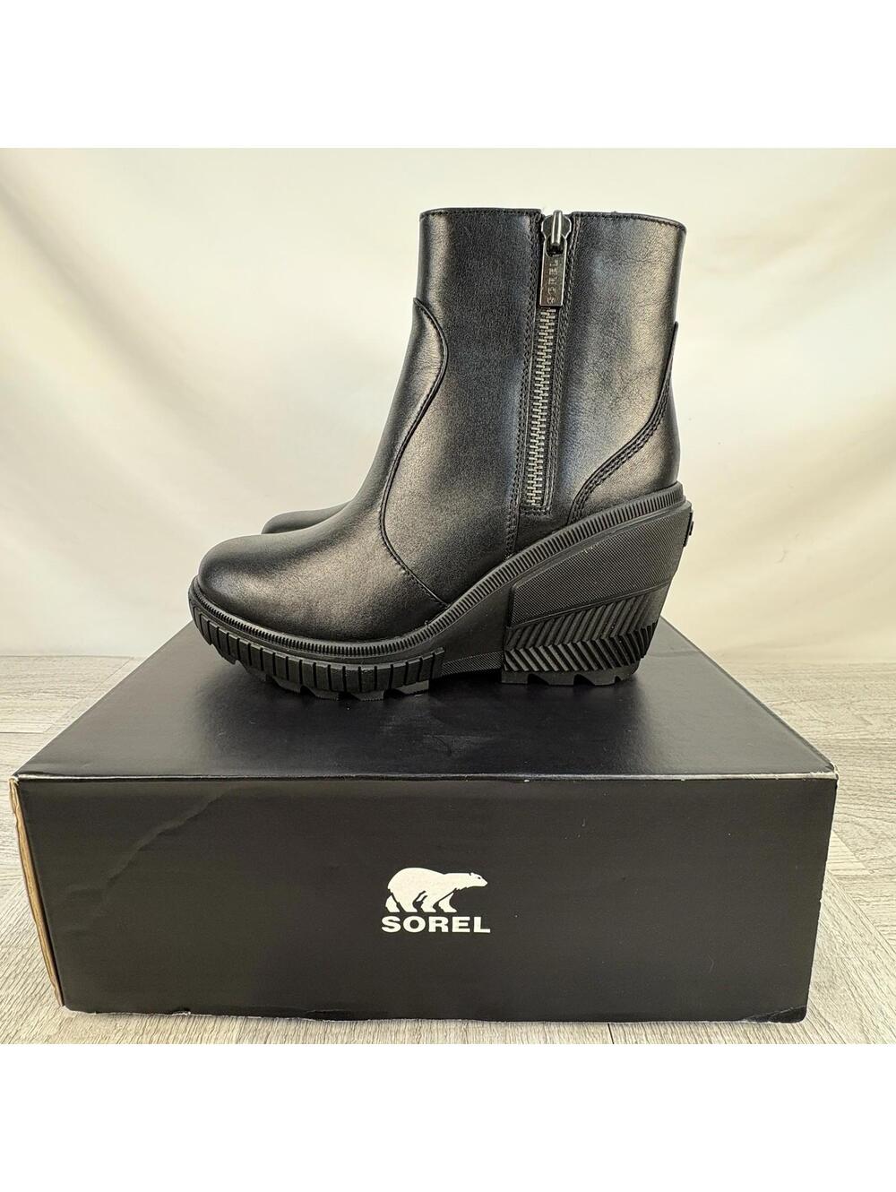 SOREL Ona Ave Black Wedge Zip Bootie - Size 8 - Picture 3 of 10